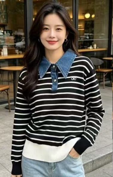 Polo Knit Salur Kerah Denim