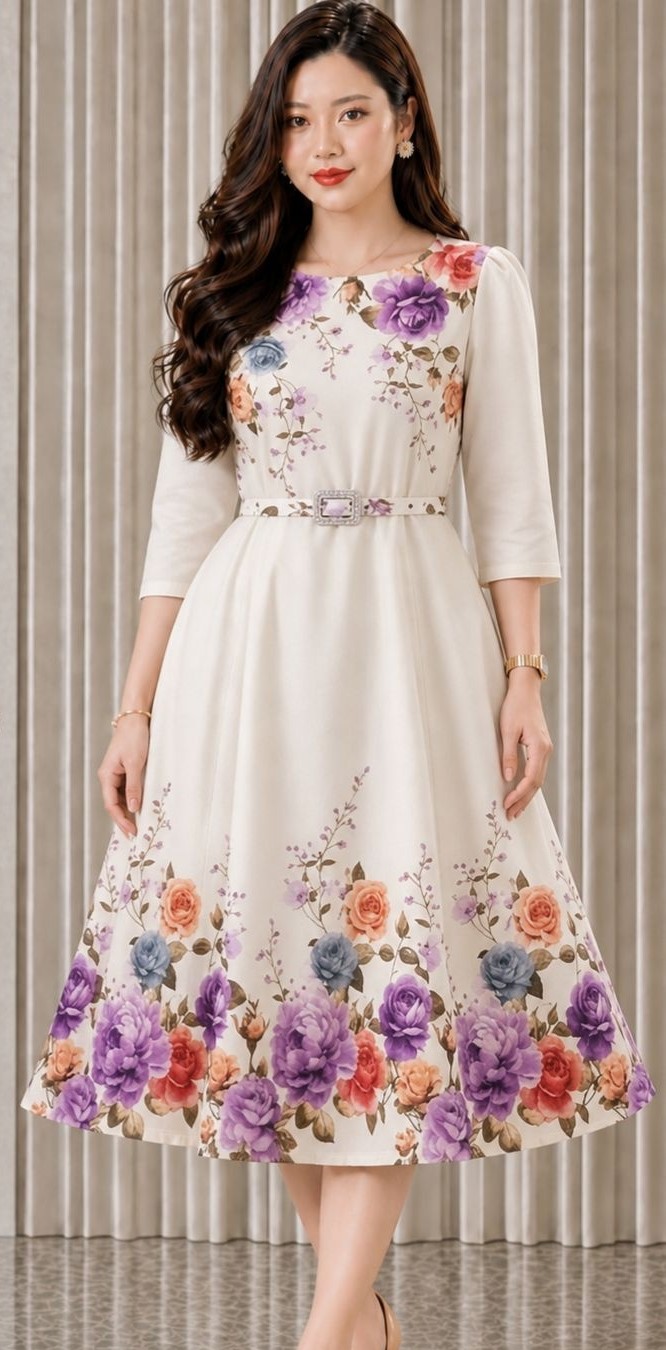 Dress Popline Floral Midi